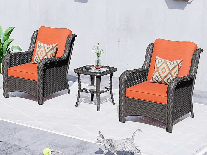 Fionnula 3PC Rattan Set Dark Brown+Orange