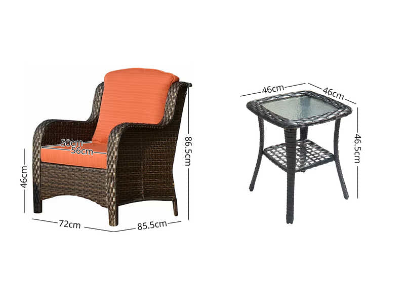 Fionnula 3PC Rattan Set Dark Brown+Orange