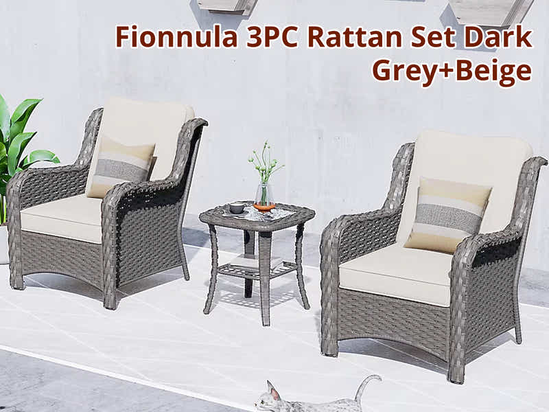 Fionnula 3PC Rattan Set Dark Grey+Beige