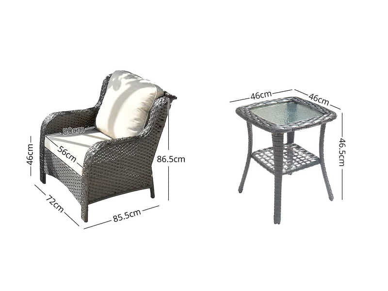 Fionnula 3PC Rattan Set Dark Grey+Beige