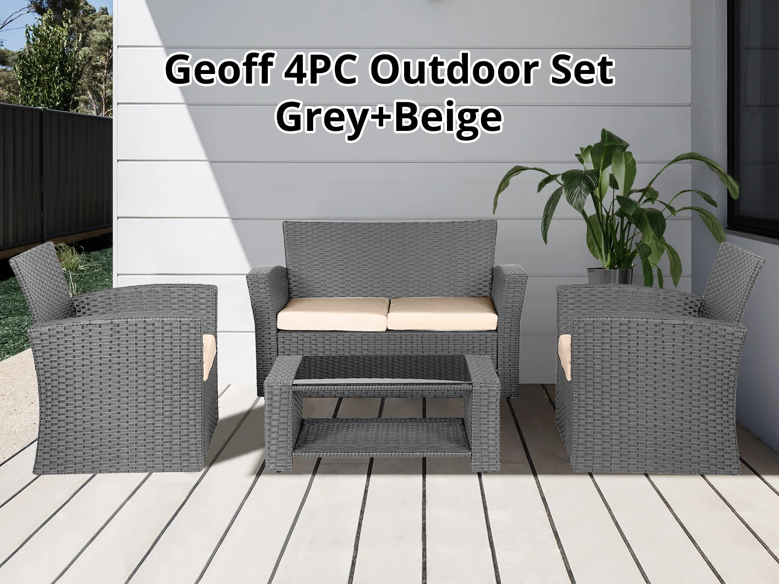 DS Geoff 4PC Outdoor Set Grey+Beige