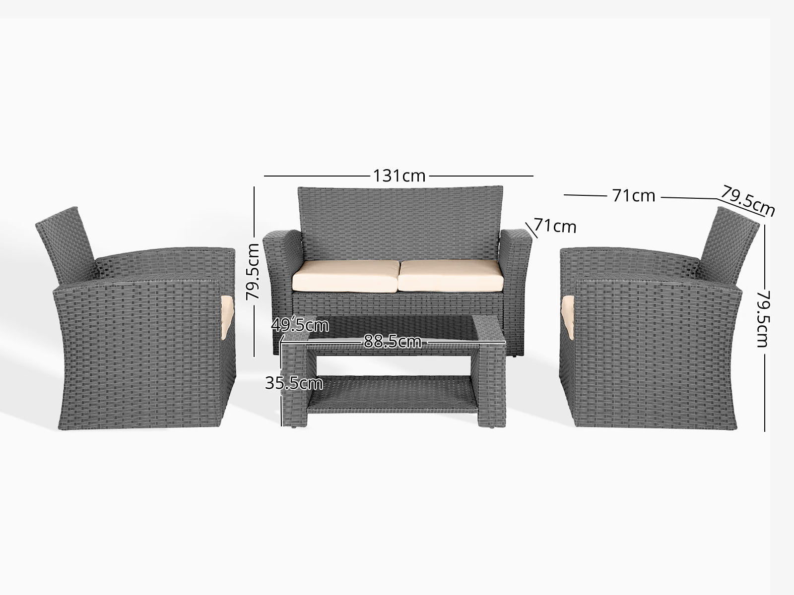 Geoff 4PC Outdoor Set Grey+Beige
