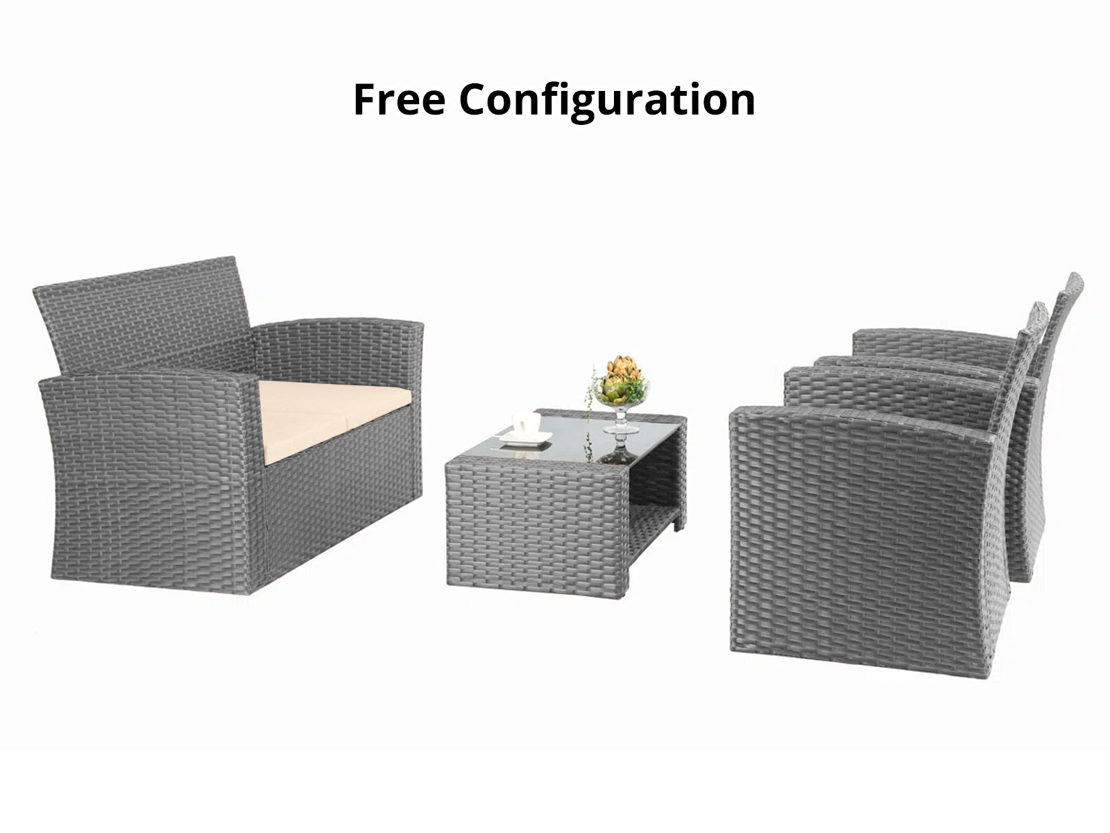 DS Geoff 4PC Outdoor Set Grey+Beige