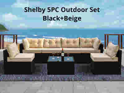 Shelby 5PC Outdoor Set Black+Beige