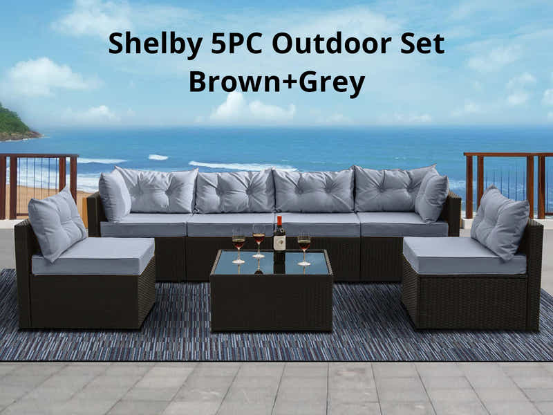 DS Shelby 5PC Outdoor Set Brown+Grey