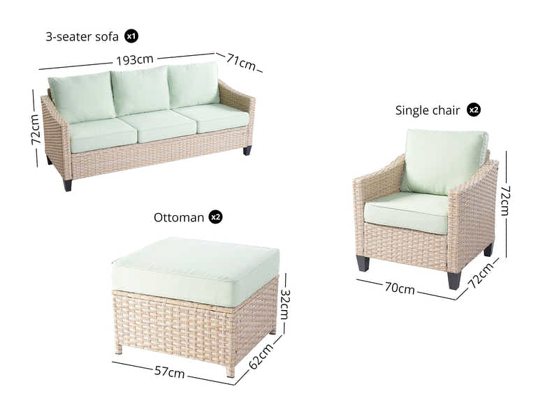 Jezza 5PC Patio Set Khaki+Mint