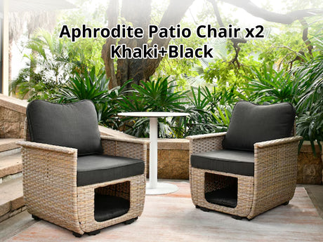 DS Aphrodite Patio Chair x2 Khaki+Black