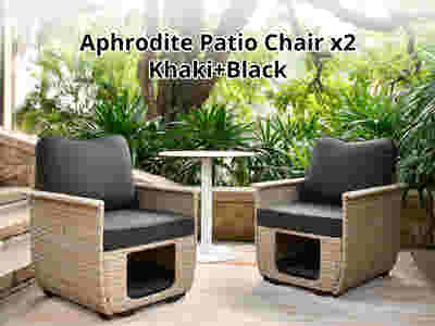 Aphrodite Patio Chair x2 Khaki+Black
