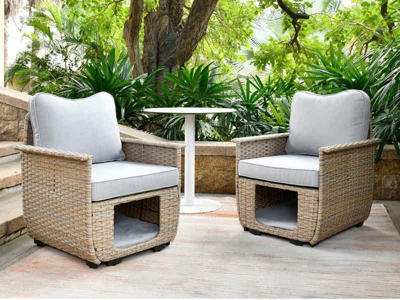Aphrodite Patio Chair x2 Khaki+Grey