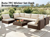 T DS Ruta 7PC Wicker Set Dark Brown+Beige