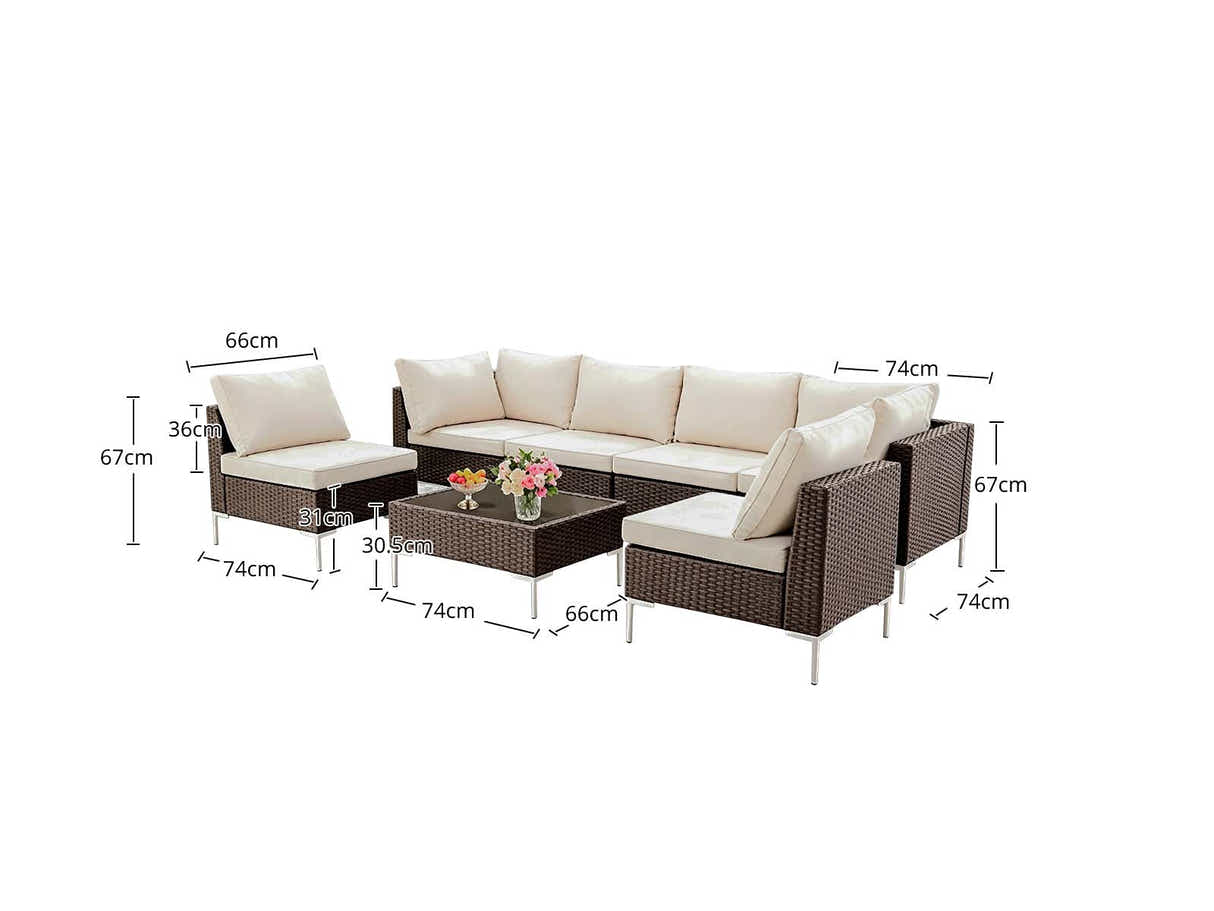 T DS Ruta 7PC Wicker Set Dark Brown+Beige