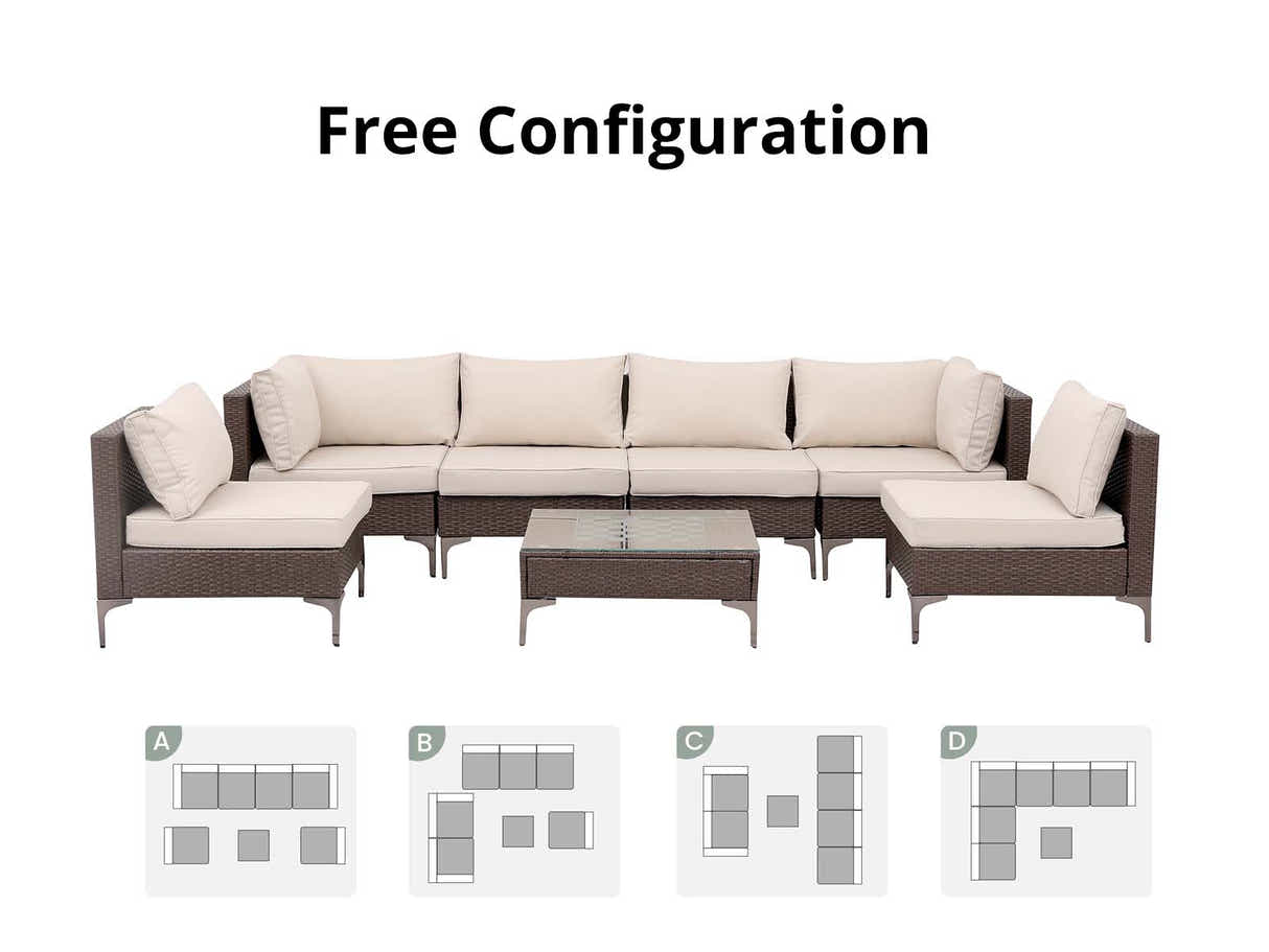 T DS Ruta 7PC Wicker Set Dark Brown+Beige
