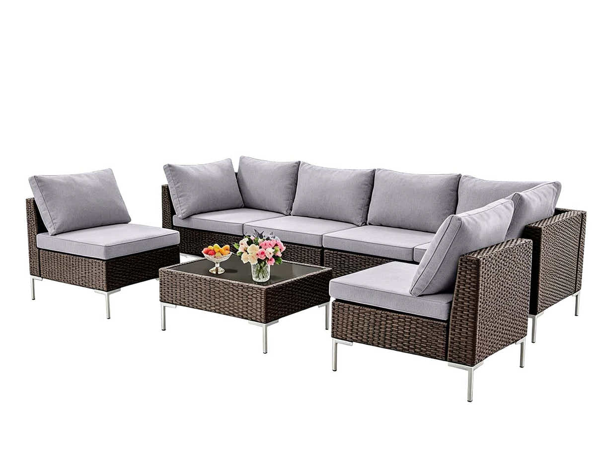DS Ruta 7PC Wicker Set Light Brown+Grey