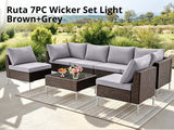 DS Ruta 7PC Wicker Set Light Brown+Grey