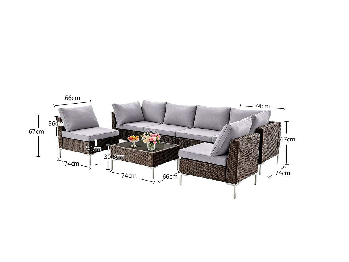 DS Ruta 7PC Wicker Set Light Brown+Grey