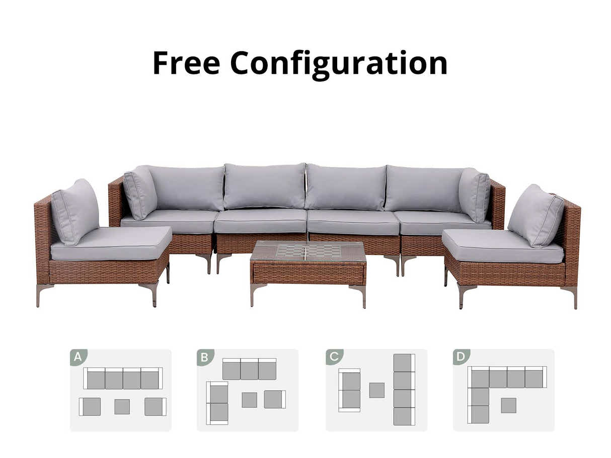 DS Ruta 7PC Wicker Set Light Brown+Grey