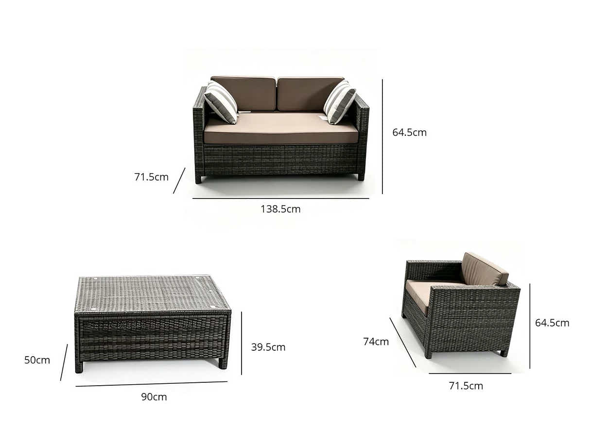 DS Merian 4PC Patio Set Dark Grey+Brown