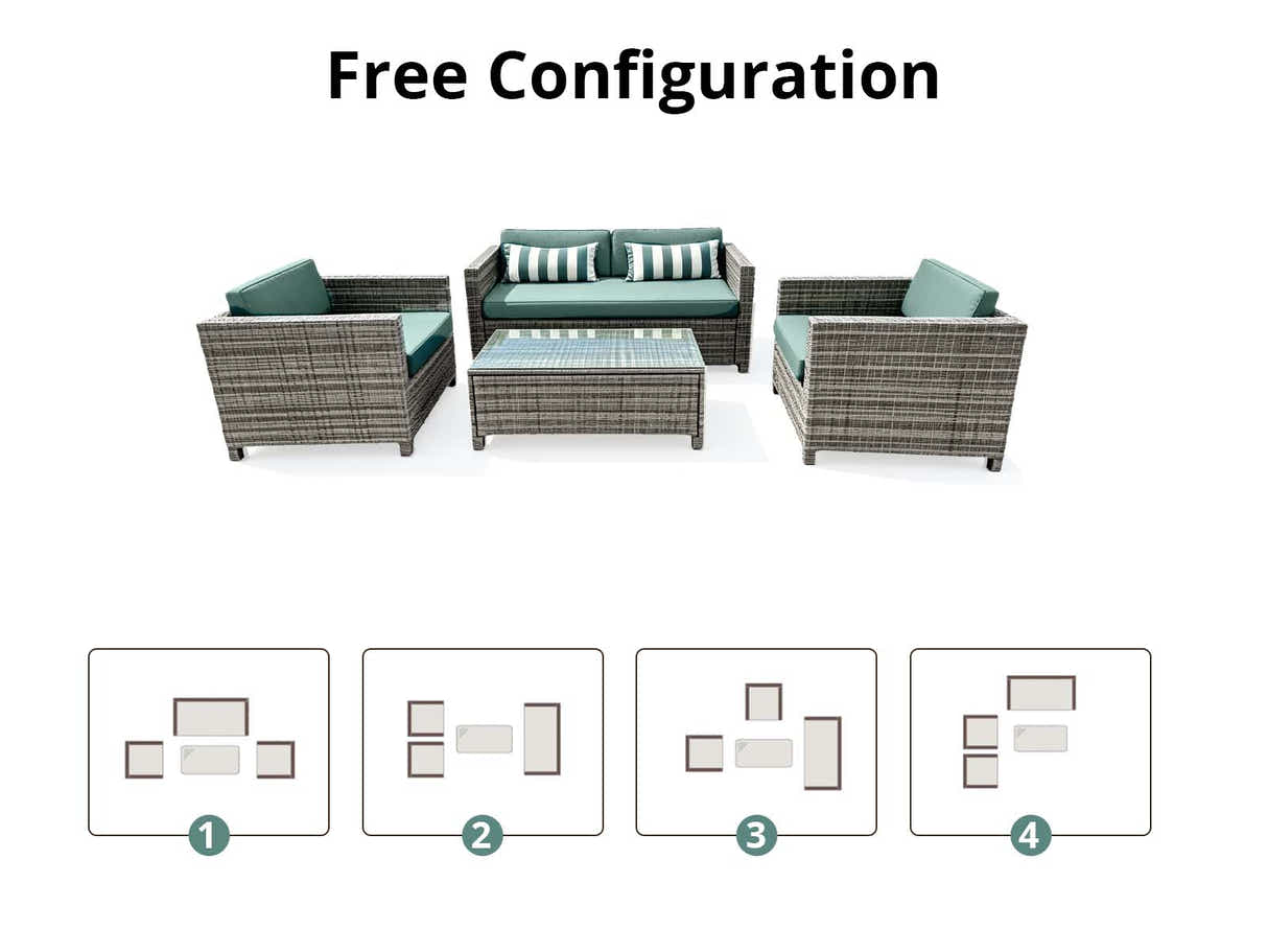 DS Merian 4PC Patio Set Light Grey+Dark Cyan