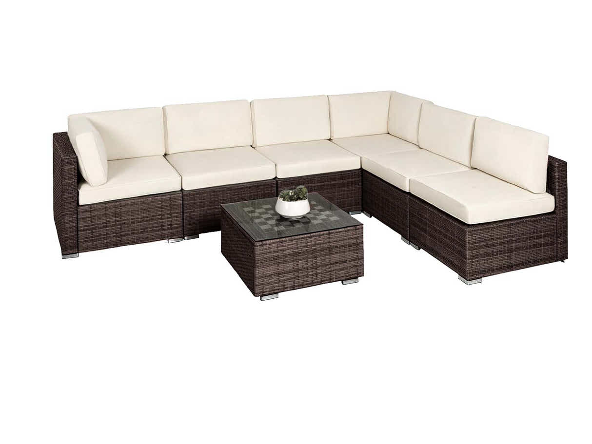 DS Tendy 7PC Patio Sofa Set Brown+Beige