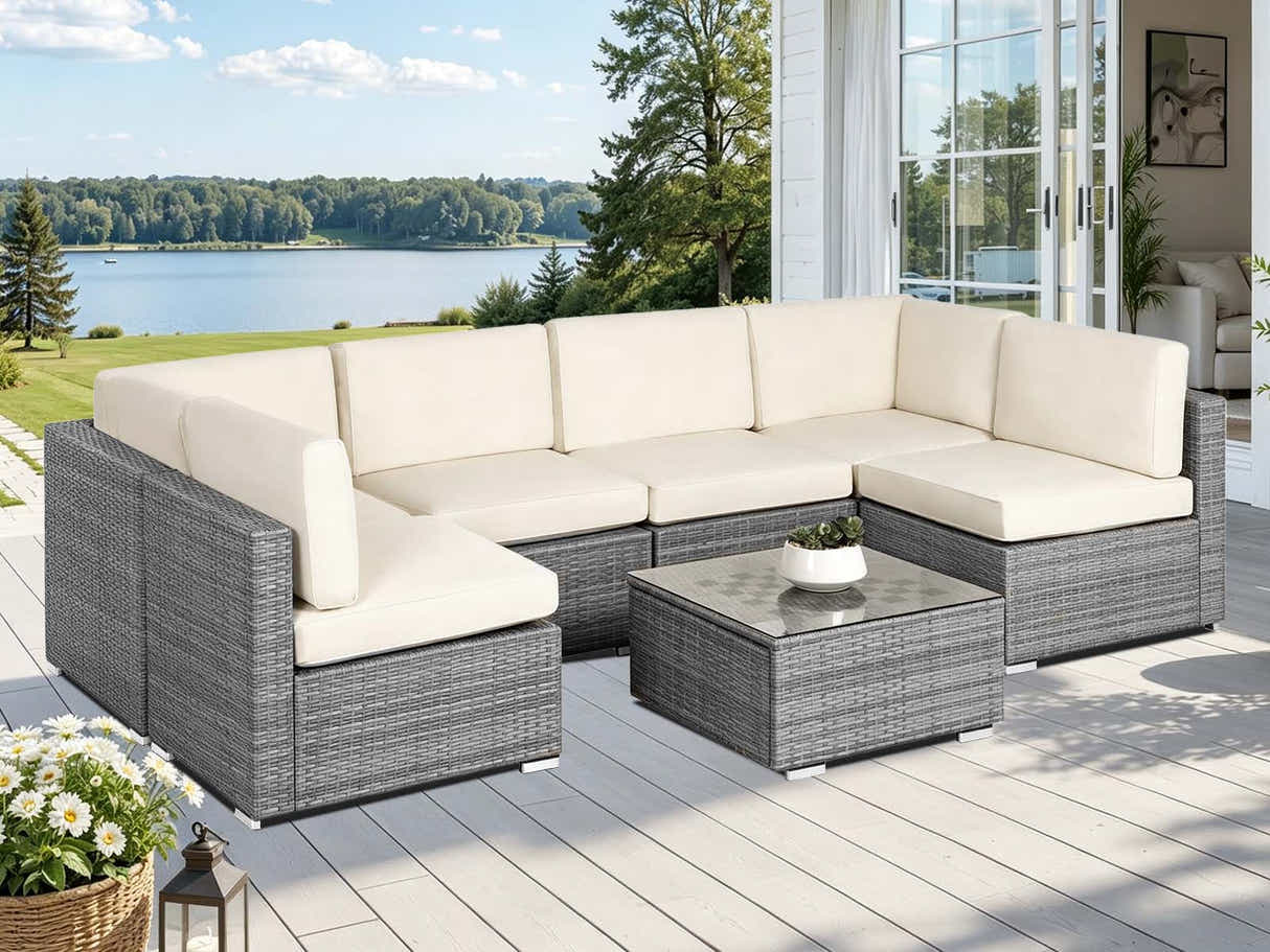 DS Tendy 7PC Patio Sofa Set Grey+Beige