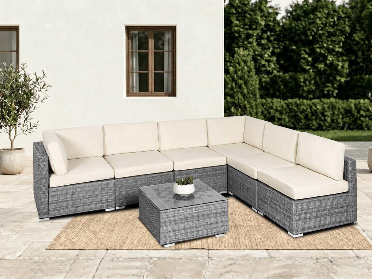 DS Tendy 7PC Patio Sofa Set Grey+Beige