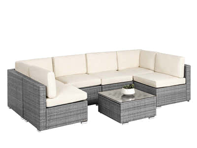 Tendy 7-Piece Patio Sofa Set - Grey & Beige