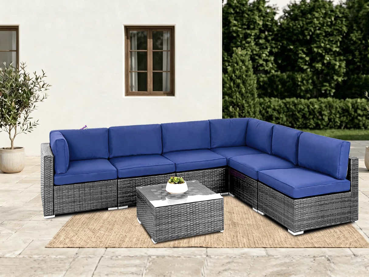 DS Tendy 7PC Patio Sofa Set Grey+Blue