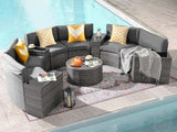 DS 11-Piece Curved Wicker Sofa Set - Grey