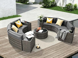 DS 11-Piece Curved Wicker Sofa Set - Grey