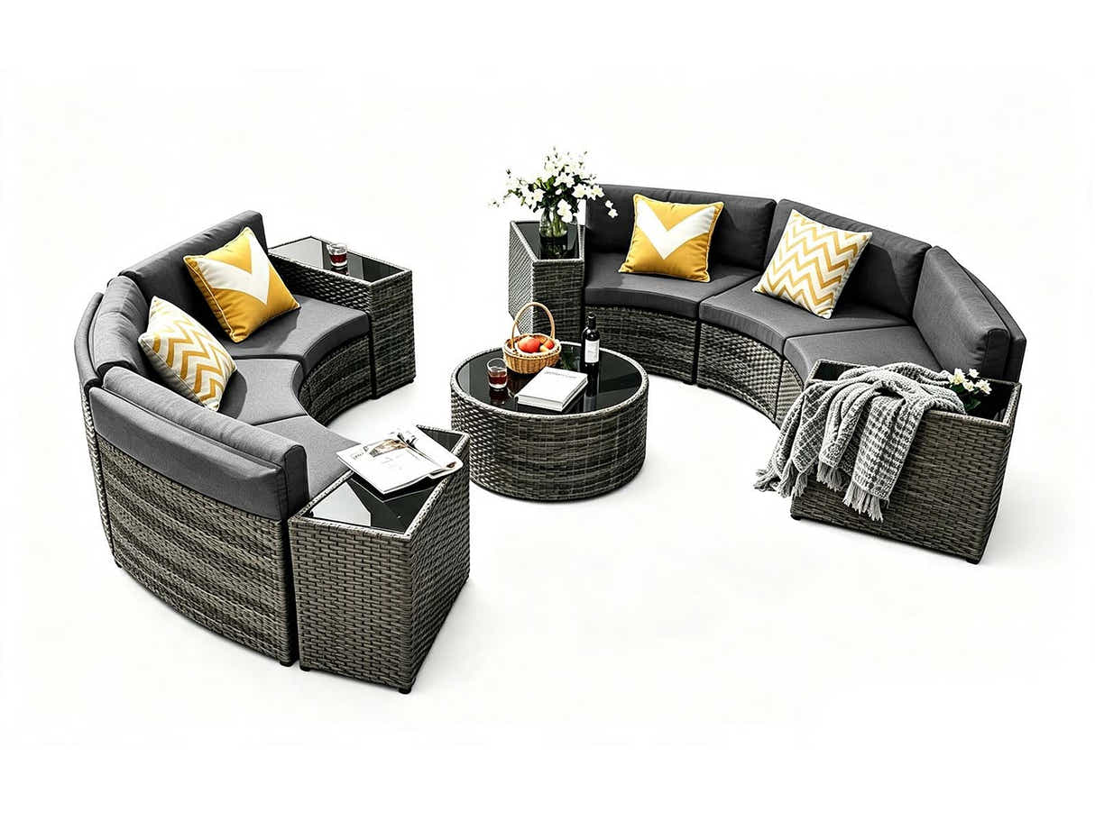 DS 11-Piece Curved Wicker Sofa Set - Grey