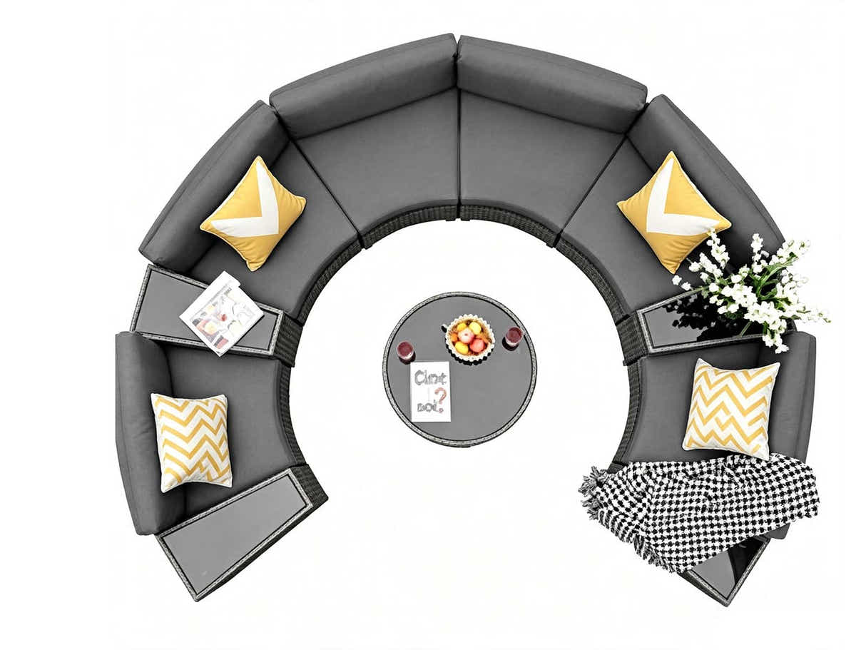 DS 11-Piece Curved Wicker Sofa Set - Grey