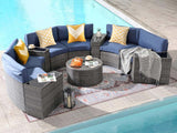 DS 11PC Curved Wicker Sofa Set Navy