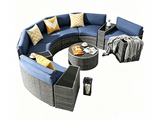 DS 11PC Curved Wicker Sofa Set Navy