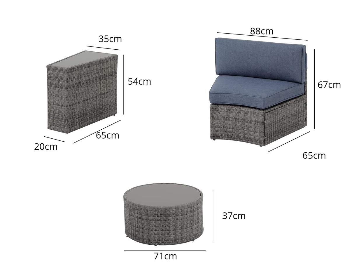 DS 11PC Curved Wicker Sofa Set Navy