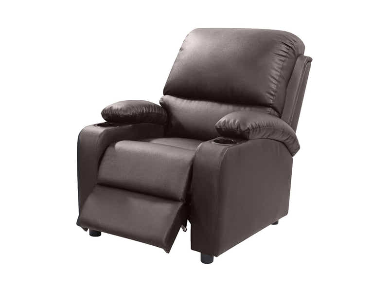 PU Leather Recliner with Cup Holder - Brown