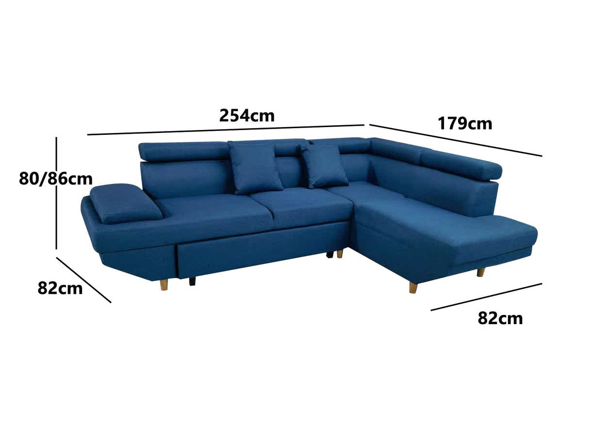 Stella Sofa Bed Right Chaise - Blue