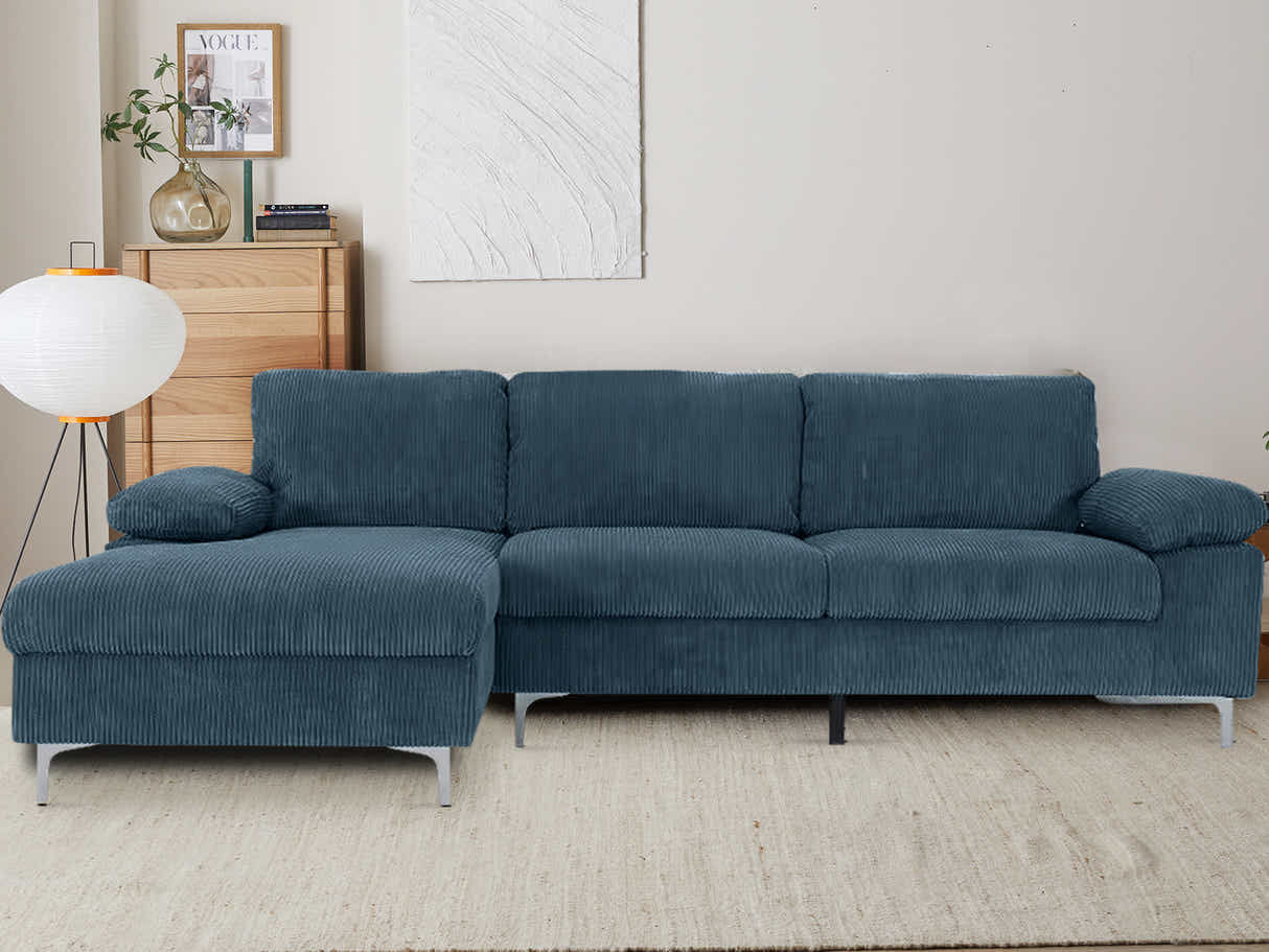 Kaveah Corduroy Sofa With Left Chaise - Blue