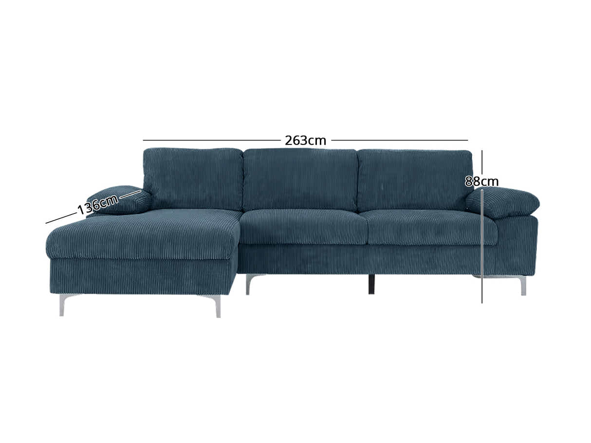 Kaveah Corduroy Sofa With Left Chaise - Blue