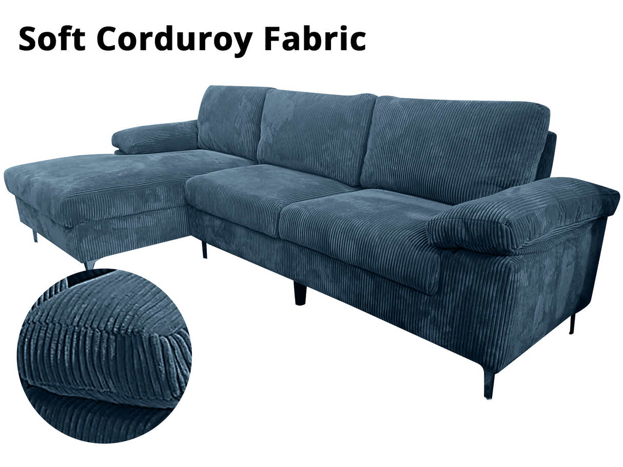 Kaveah Corduroy Sofa With Left Chaise - Blue