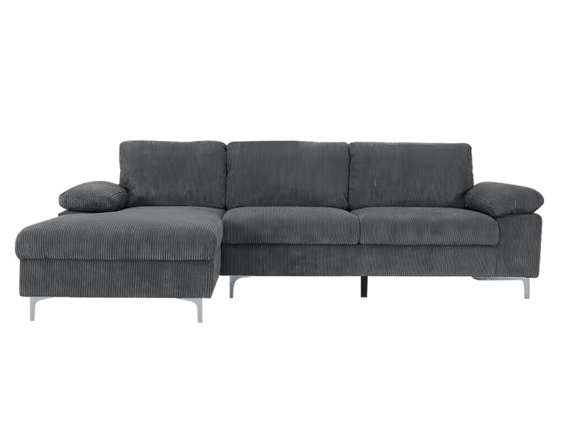 DS Kaveah Corduroy Sectional Sofa Grey