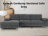 DS Kaveah Corduroy Sectional Sofa Grey