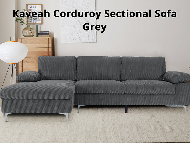 DS Kaveah Corduroy Sectional Sofa Grey