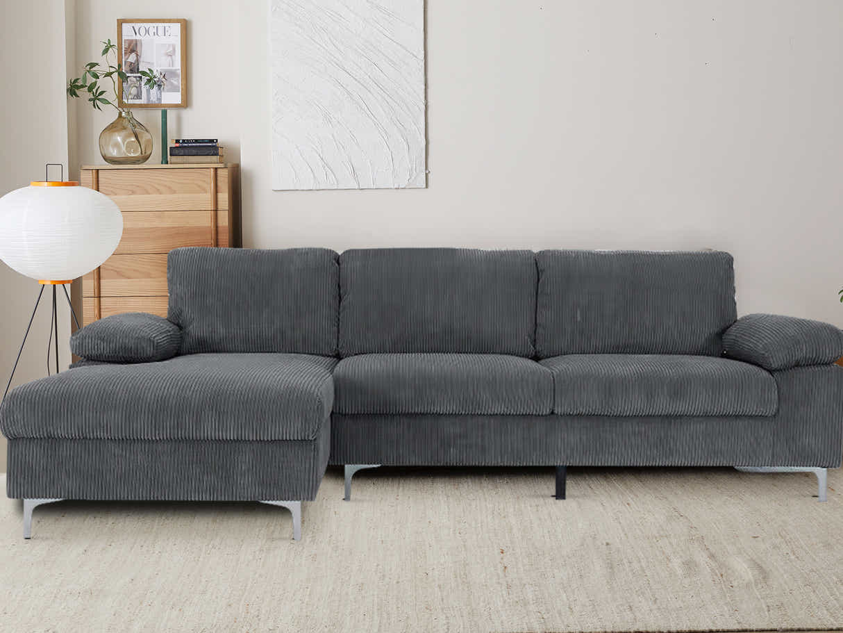 Kaveah Corduroy Sofa With Left Chaise - Grey