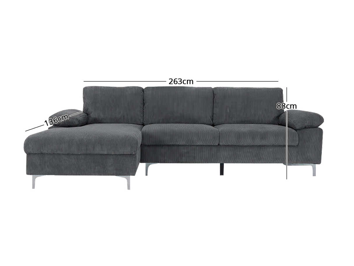 Kaveah Corduroy Sofa With Left Chaise - Grey