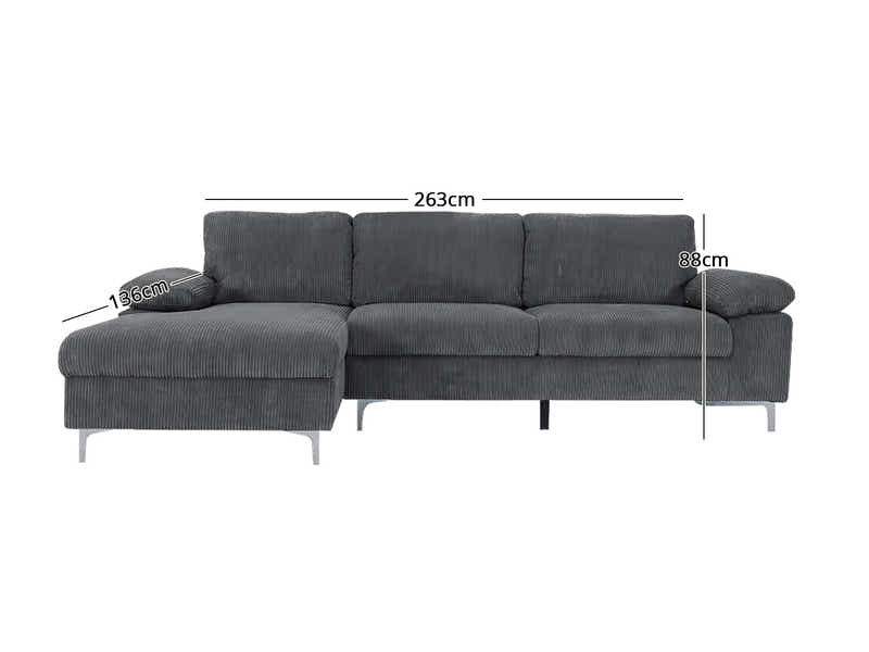 DS Kaveah Corduroy Sectional Sofa Grey