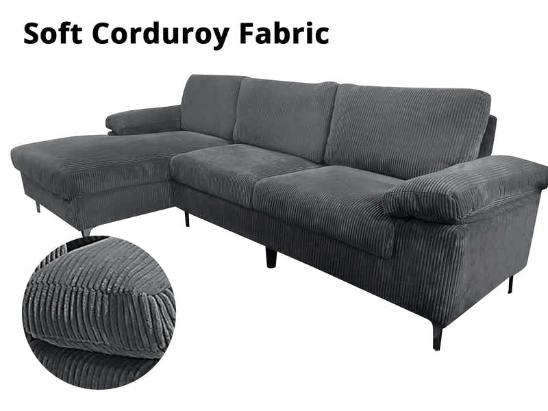 DS Kaveah Corduroy Sectional Sofa Grey