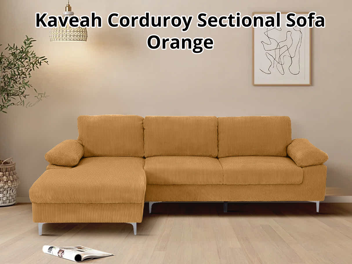 Kaveah Corduroy Sofa With Left Chaise - Yellow