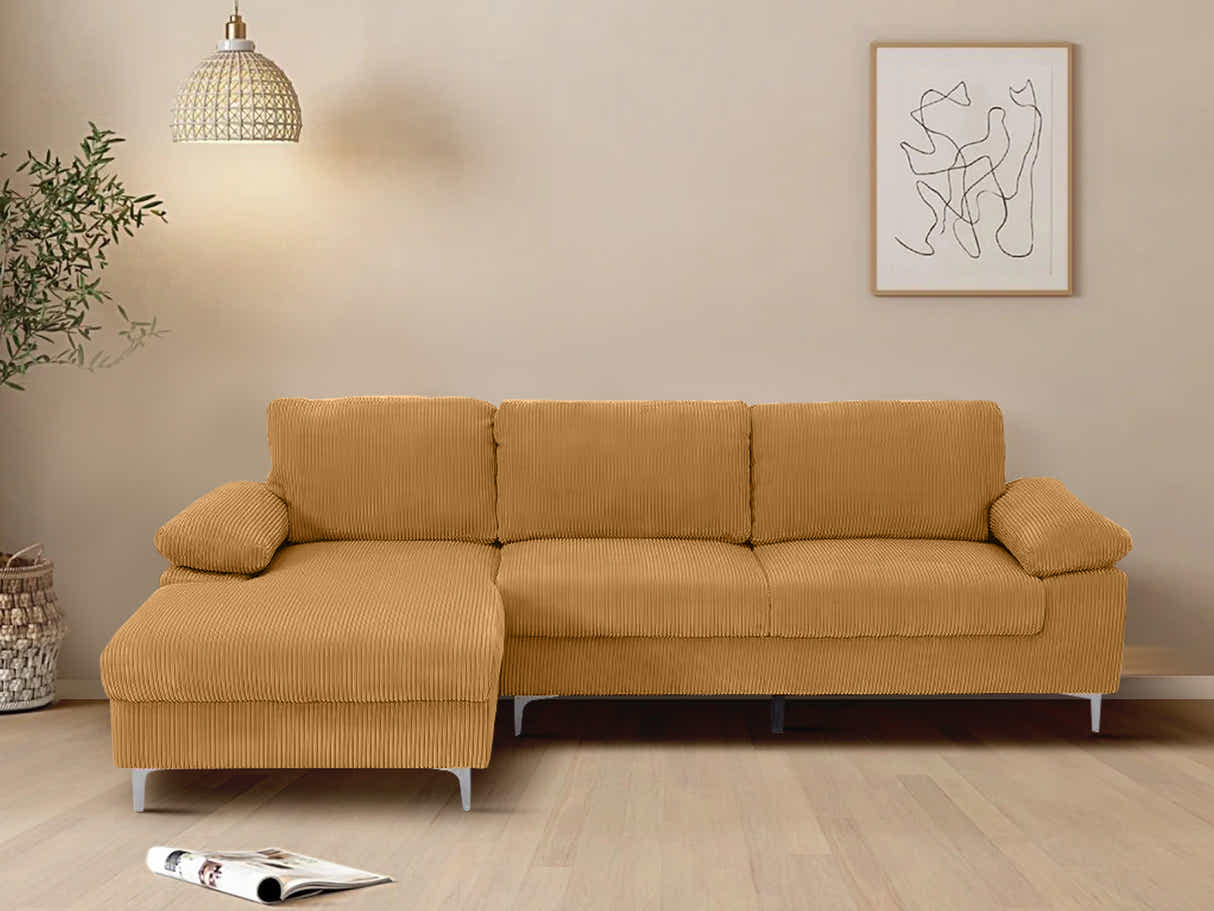 Kaveah Corduroy Sofa With Left Chaise - Yellow
