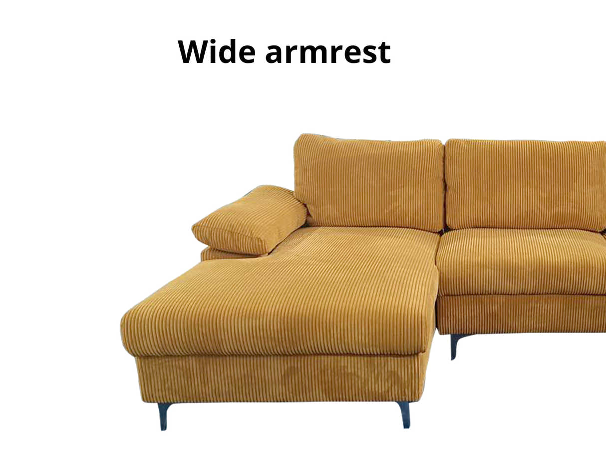 Kaveah Corduroy Sofa With Left Chaise - Yellow