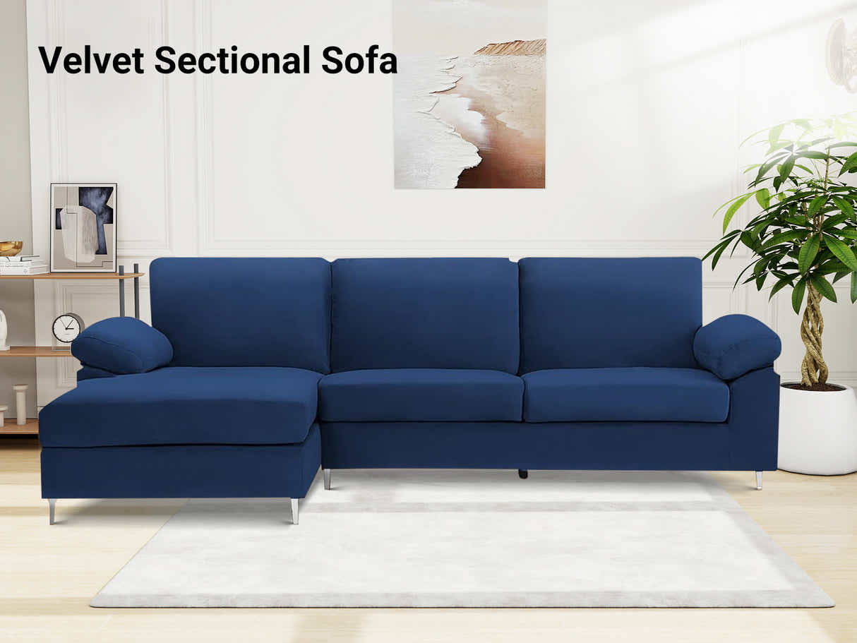 Kaveah Velvet Sofa With Left Chaise - Blue
